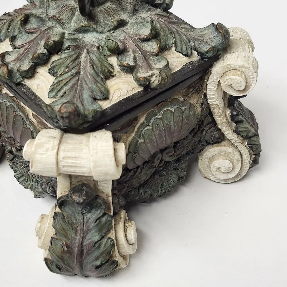 VTG Decorative Dresser Chest Jewelry Box Lid Ornate Trinket Keepsake Organizer